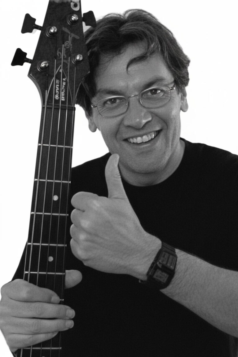 Bunny Brunel Holds His Carvin BB Signature Bass