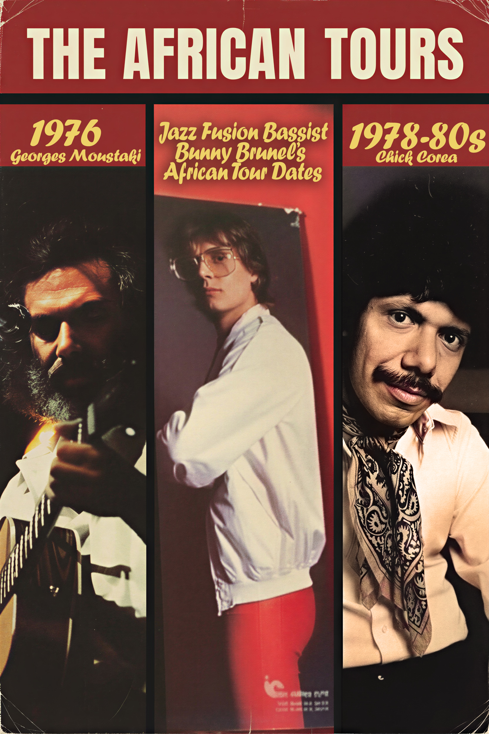 Bunny Brunel Toured Africa with Georges Moustaki in 1977, then when he Joined Chick Corea toured from 1978 throughout the 1980s.