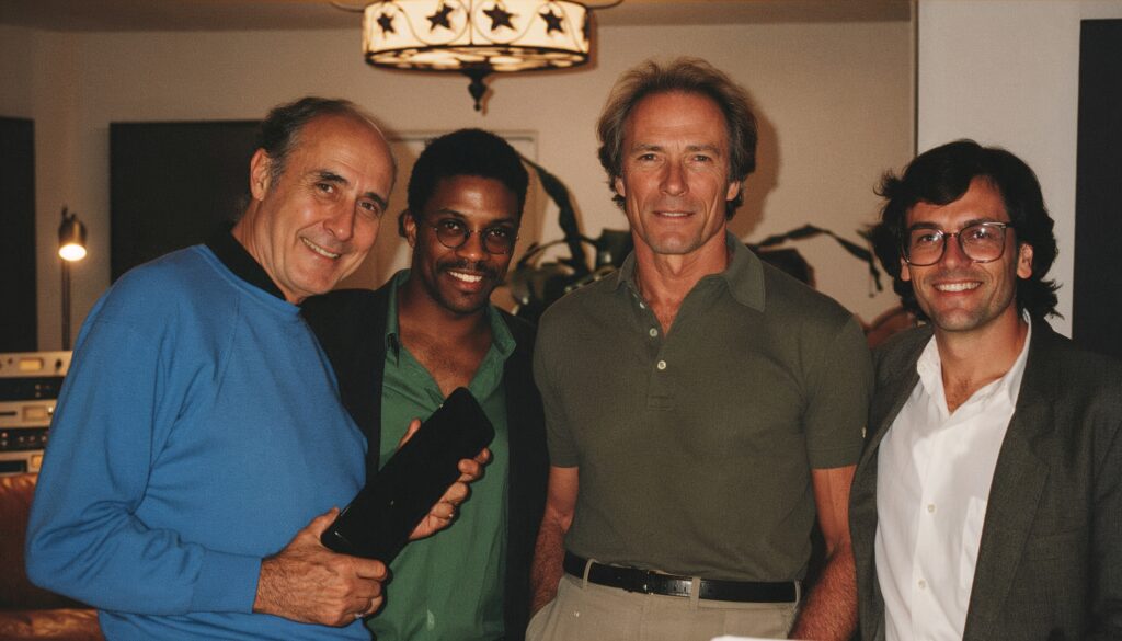 Bunny Brunel with (l) Henry Mancini, Herbie Hancock, & Clint Eastwood